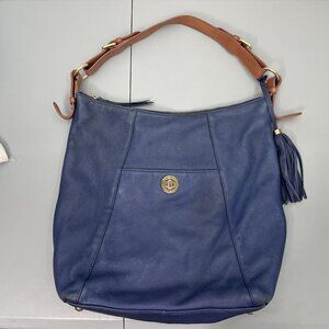 Isaac Mizrahi Bridgehampton Hobo Shoulder Bag Top Zip Pebbled Leather Blue